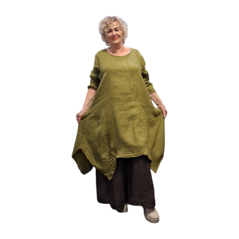 Lange-tuniek-A-lijn-groen 100%-linnen