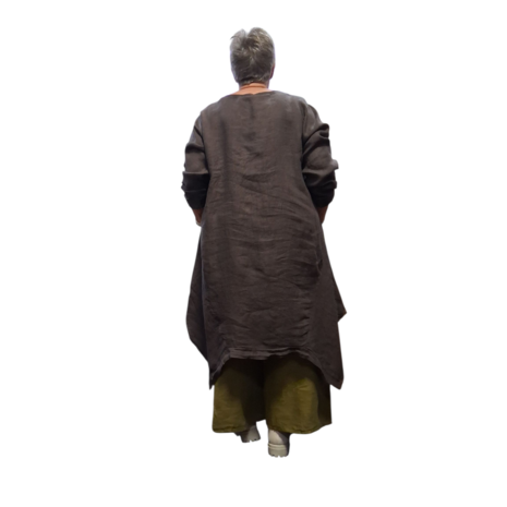 Lange-tuniek-A-lijn-bruin 100%-linnen