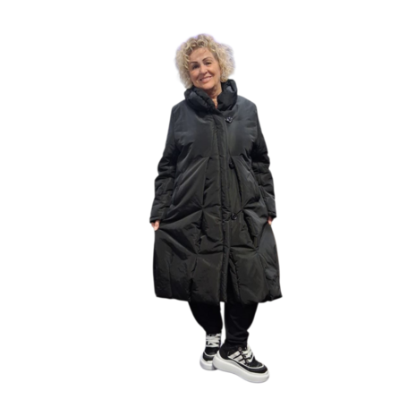 Warme winterjas zwart met grote kraag