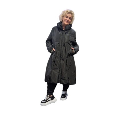 Warme winterjas zwart met grote kraag