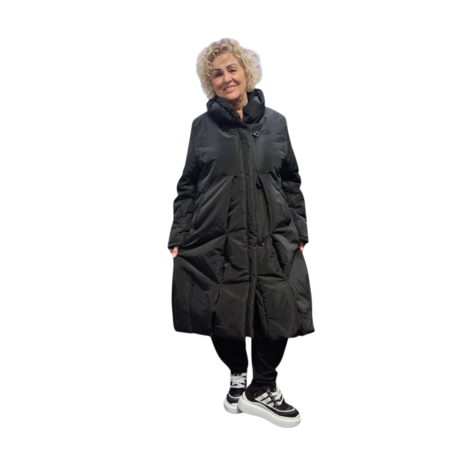 Warme winterjas zwart met grote kraag