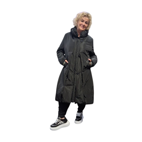 Warme winterjas zwart met grote kraag