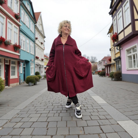 Warme wollige winterjas rood