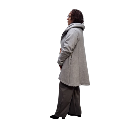 Korte tussenjas grijs met capuchon ribfluweel/corduroy