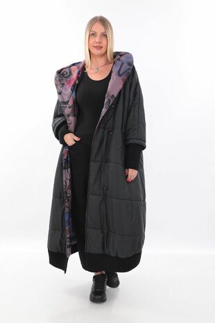 Mantel aan 2 kanten te dragen zwart of print