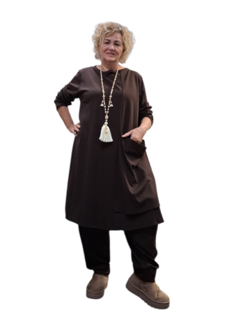 Milano tuniek/jurk bruin in rechte vorm van gladde romanite jersey Kwaliteit