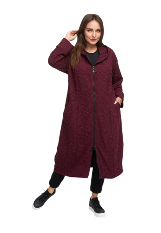 Overgangsmantel van gestructureerde viscose-stretch 'Floréa' rood