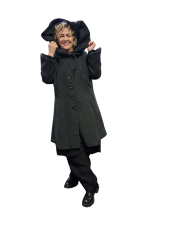 Warme mantel met grote ballonkraag / capuchon antraciet