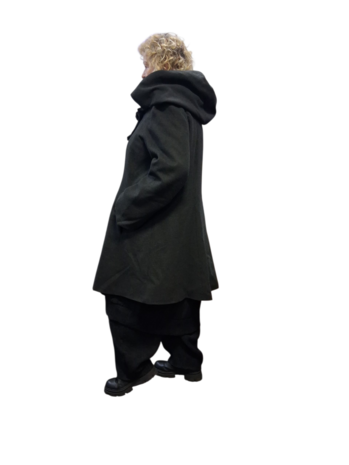 Warme mantel met grote ballonkraag / capuchon antraciet