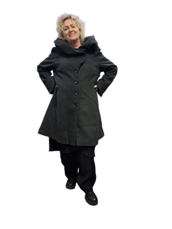 Warme mantel met grote ballonkraag / capuchon antraciet