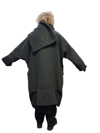 Warme mantel met grote sjaalkraag antraciet