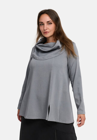 'Juline' Shirt &ndash; Denim met stretch in vloeiende A-lijn grijs