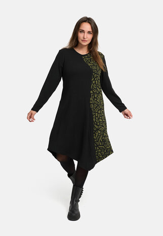 'Seriva' Jurk – A-lijn, zacht & figuurvriendelijk groen/zwart