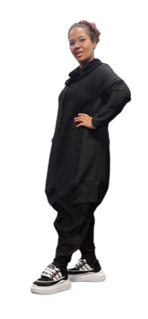 Jurk zwart met netlaag en kraag-asymmetrische zoom 