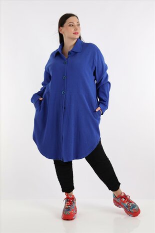 Blouse-jas Rinna blauw, in afgeronde vorm 