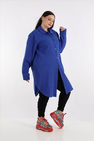 Blouse-jas Rinna blauw, in afgeronde vorm 
