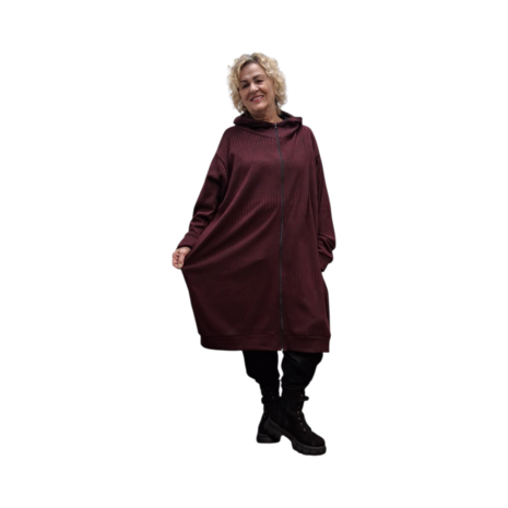 Oversized-capuchon-vest-jack,-ongevoerd-bordeaux-Stitch