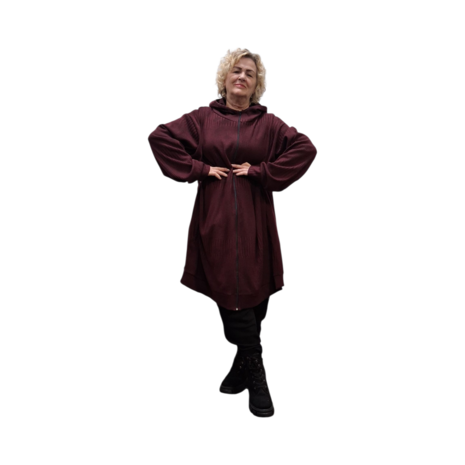 Oversized-capuchon-vest-jack,-ongevoerd-bordeaux-Stitch