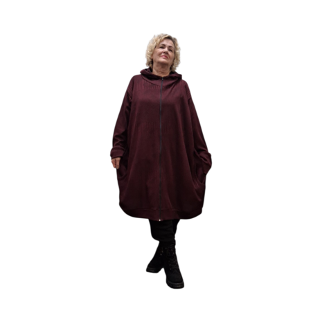 Oversized-capuchon-vest-jack,-ongevoerd-bordeaux-Stitch