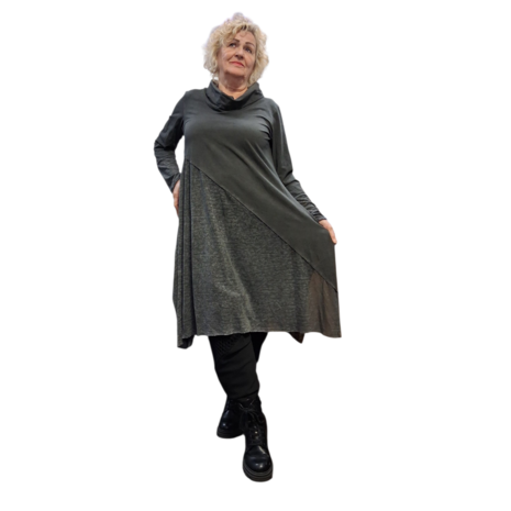 Luuka  jurk / tuniek bestaande uit twee soorten stof antraciet