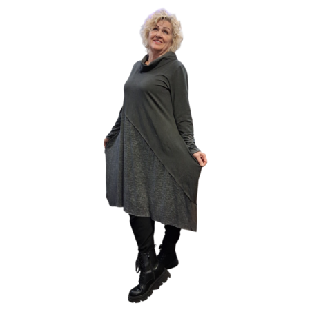 Luuka  jurk / tuniek bestaande uit twee soorten stof antraciet