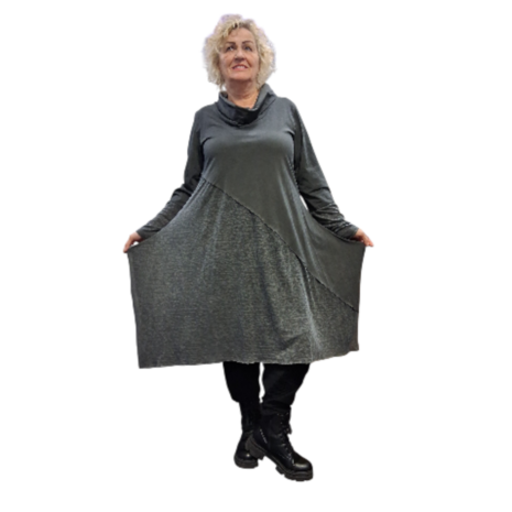 Luuka  jurk / tuniek bestaande uit twee soorten stof antraciet