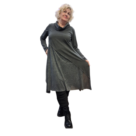 Luuka  jurk / tuniek bestaande uit twee soorten stof antraciet