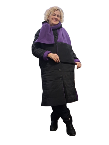 Mantel aan 2 kanten te dragen zwart of paars 3delig