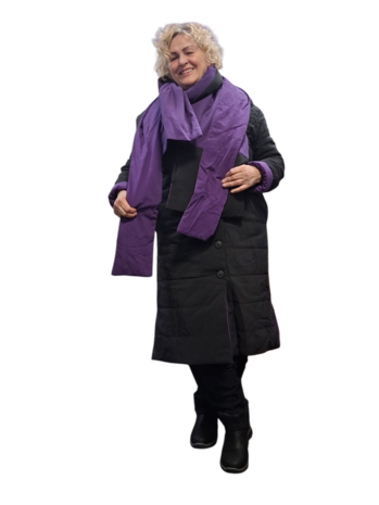 Mantel aan 2 kanten te dragen zwart of paars 3delig