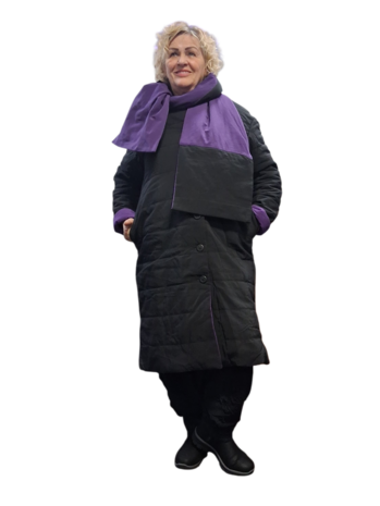 Mantel aan 2 kanten te dragen zwart of paars 3delig