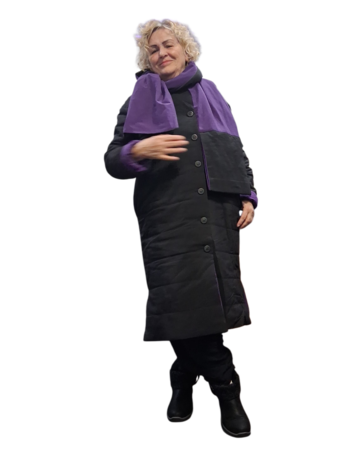 Mantel aan 2 kanten te dragen zwart of paars 3delig