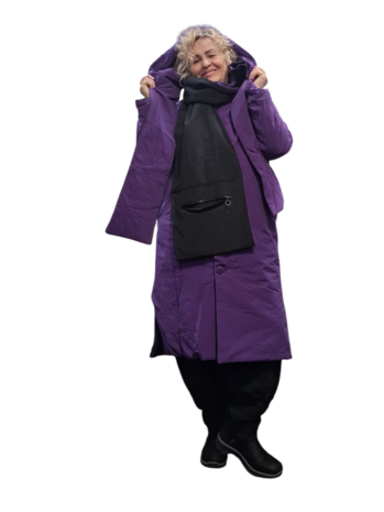 Mantel aan 2 kanten te dragen zwart of paars 3delig