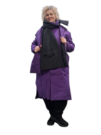 Mantel aan 2 kanten te dragen zwart of paars 3delig