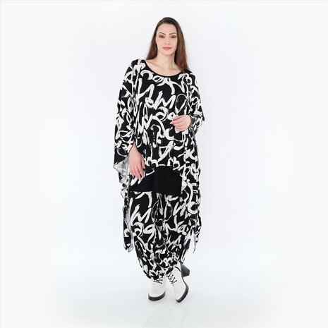 Ruim vallend shirt Tamia Plain zwart-wit 