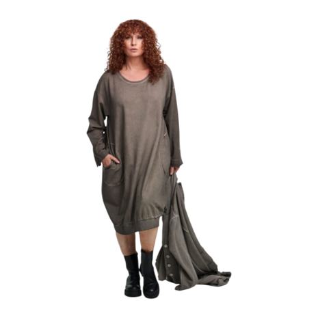 Jurk greige met zakken stonewashed