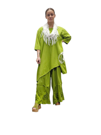 Tuniek asymmetrisch batikprint groen