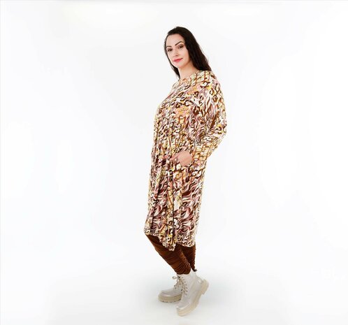 Jurk Sakia Cognac-Rose-met  print