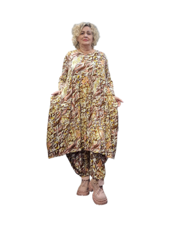 Jurk Sakia Cognac-Rose-met  print