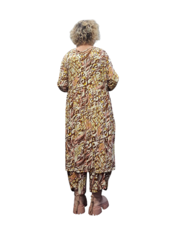 Jurk Sakia Cognac-Rose-met  print