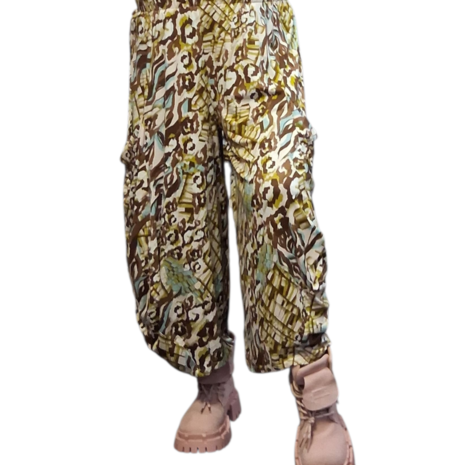 Broek Sakia bruin - blauw met  print