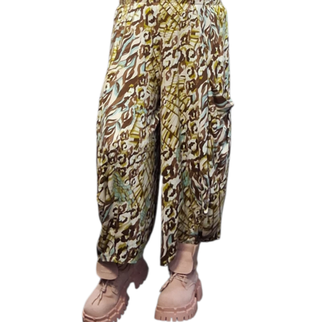 Broek Sakia bruin - blauw met  print