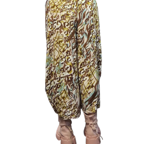 Broek Sakia bruin - blauw met  print