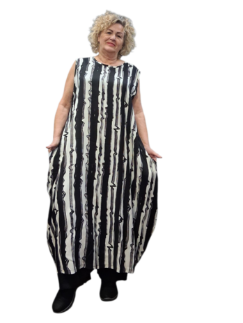 Mouwloze jurk Zas in ballonvorm zwart/wit