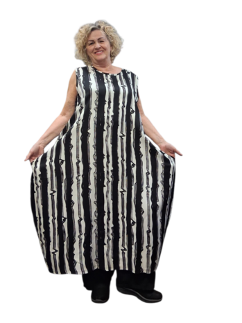 Mouwloze jurk Zas in ballonvorm zwart/wit