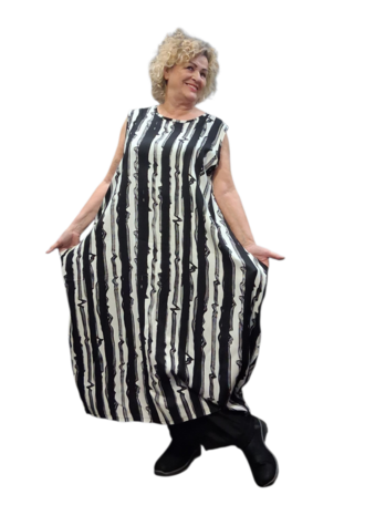 Mouwloze jurk Zas in ballonvorm zwart/wit