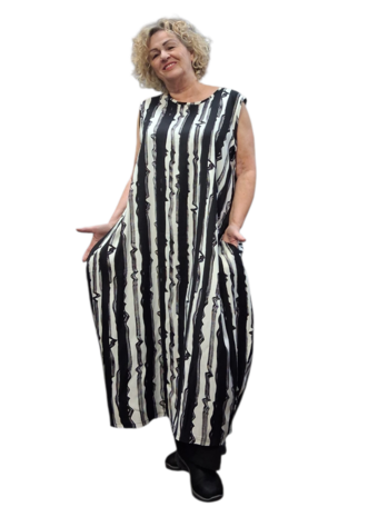 Mouwloze jurk Zas in ballonvorm zwart/wit