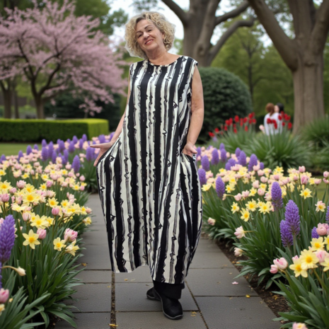 Mouwloze jurk Zas in ballonvorm zwart/wit