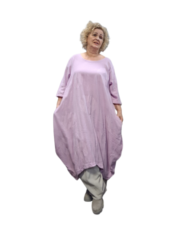 Jurk lila met steekzakken op voorpand 100% katoen 