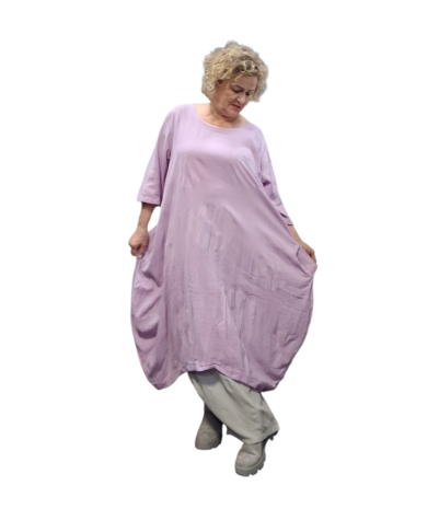 Jurk lila met steekzakken op voorpand 100% katoen 