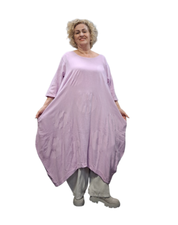 Jurk lila met steekzakken op voorpand 100% katoen 